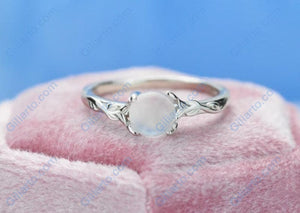 Rose Gold Plated Silver Dainty Natural Moonstone Ring , Round  Moonstone Vintage Ring,