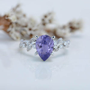 3 Carat Lavender Pear Cut Floral Gold Engagement Ring