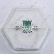 Load image into Gallery viewer, 3 Carat Natural Moss Agate  Emerald Step Cut  Halo Engagement Ring

