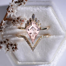 Load image into Gallery viewer, 14K Gold 4 Carat Kite Morganite Halo Engagement Ring, Eternity Ring Set
