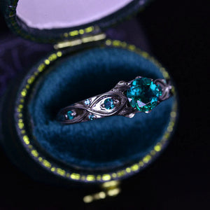14K Black Gold Teal Sapphire Celtic Engagement Ring