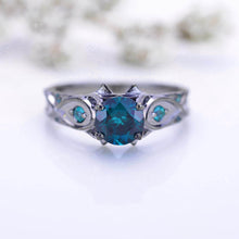 Load image into Gallery viewer, 14K Black Gold Teal Sapphire Celtic Engagement Ring
