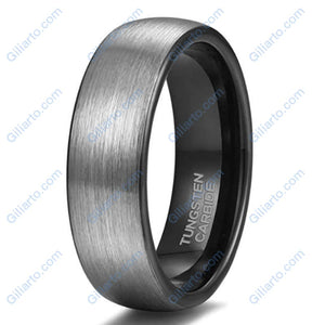 Pure Black Tungsten Ring Brushed Silver Finish Wedding Band