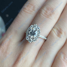 Load image into Gallery viewer, 14K White Gold 2 Carat Round Gray Moissanite Halo Engagement Ring
