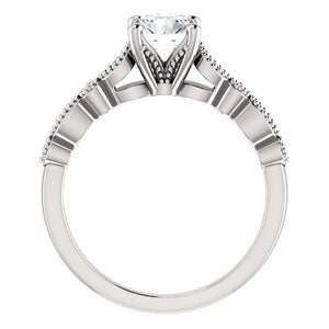14K Gold  6.5 mm Round Forever One Moissanite  .07 CTW Diamond Engagement Ring