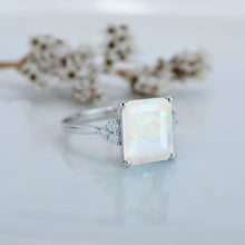 Load image into Gallery viewer, 3Ct Emerald Shape Step Cut White Opal ring, Opal solitaire ring, 3 Carat White Opal  Ring, Genuine Opal Vintage Ring
